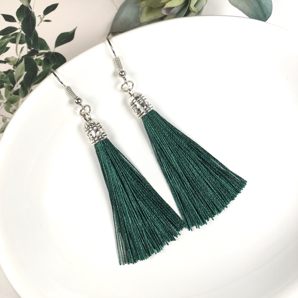 Emerald Green Tassel Dangle Earrings